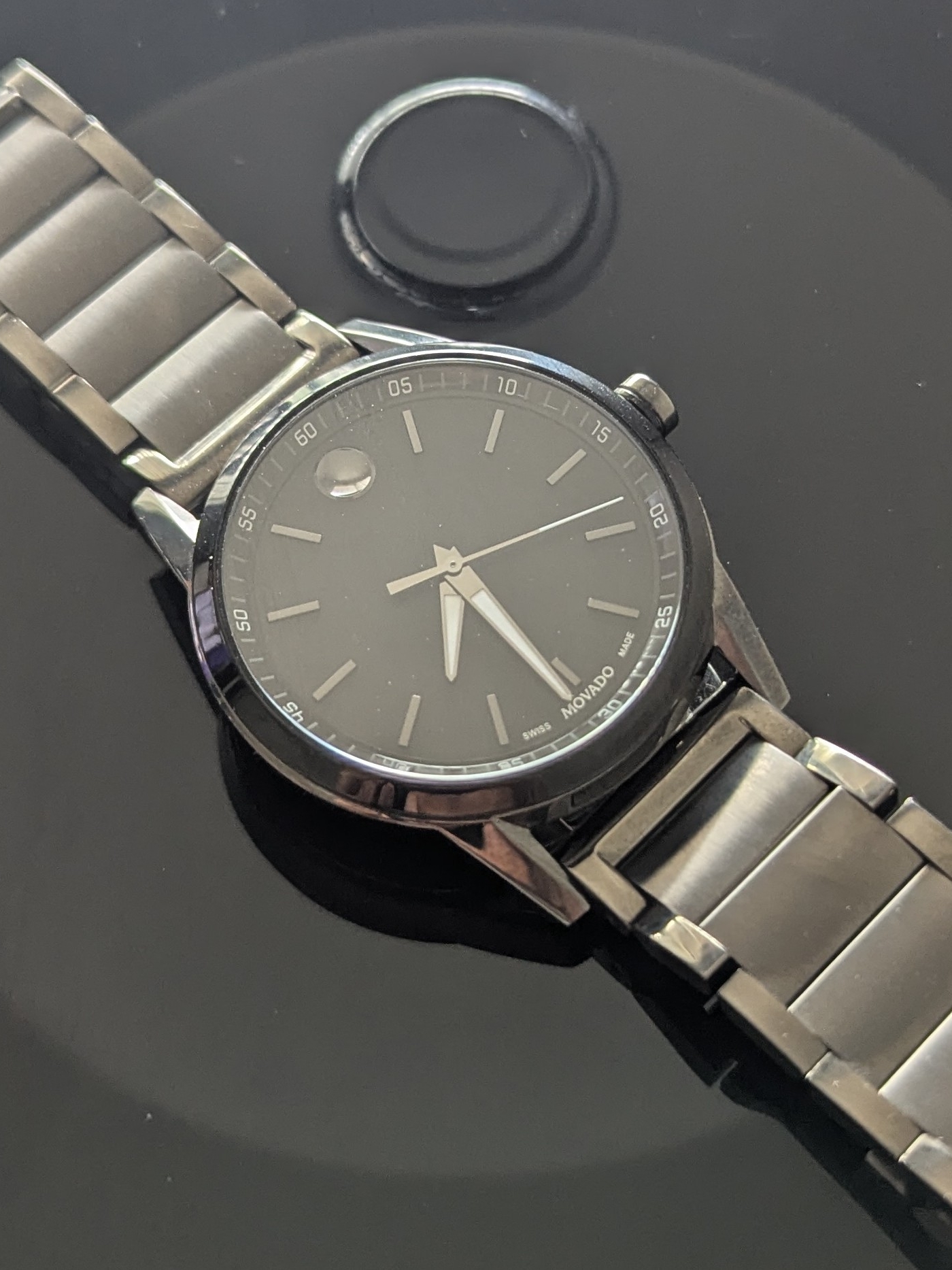 Movado Stainless Steel Black Dial Watch